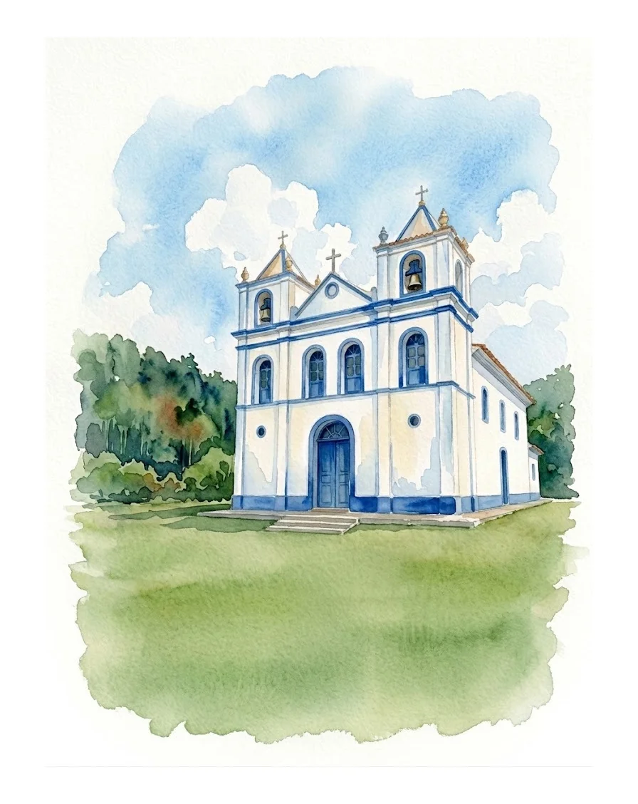Ilustração em aquarela da Comunidade São João Batista em São João de Jaboti